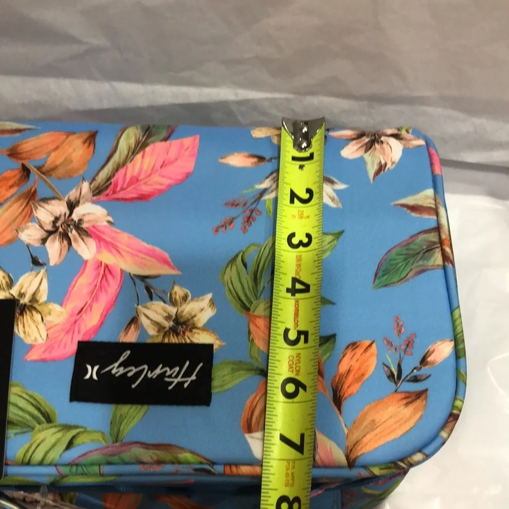 Hurley blue tropical floral print vinyl zip around makeup cosmetics‎ beauty case
